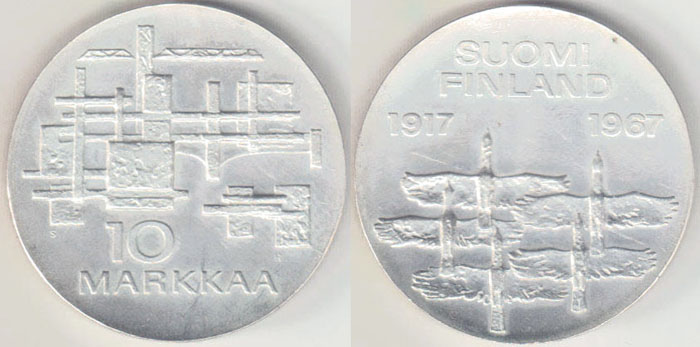 1967 Finland silver 10 Markkaa (Independence) A002962